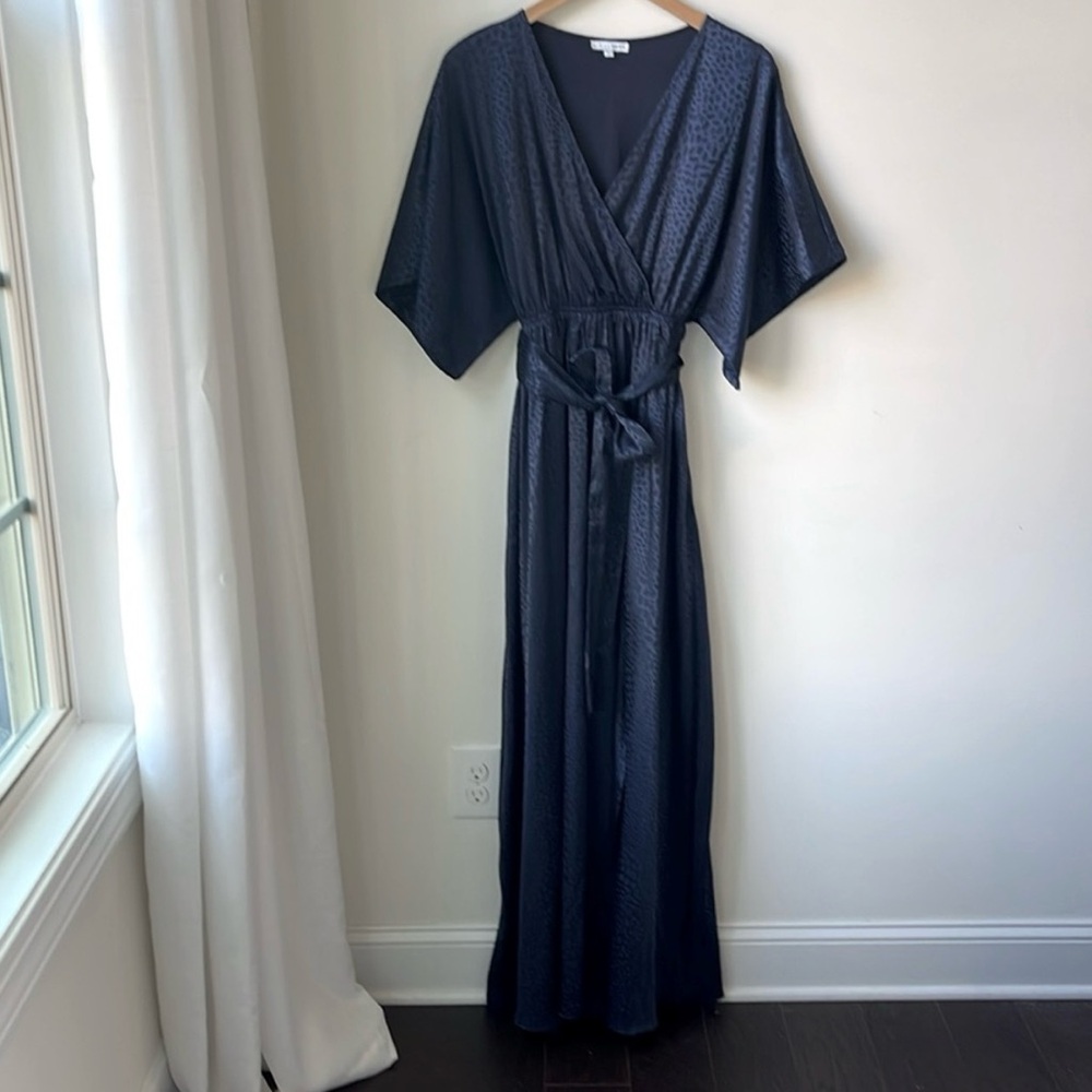 Maxi Baltic Born Navy Dress. Leopard like print with sash/ bow belt. NWT!
